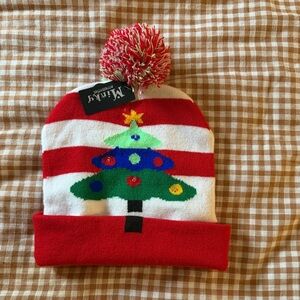 Festive Red and White Christmas Tree Beanie